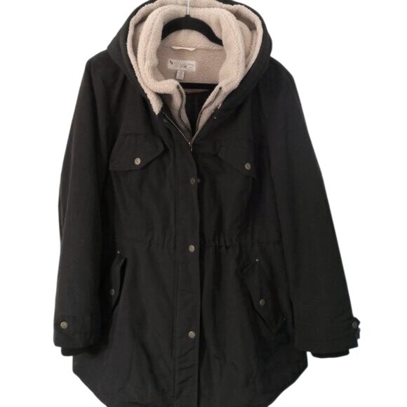 Koolaburra by UGG Sherpa Hood Jacket Tan/Black Women's XL - Picture 2 of 12